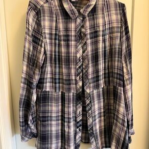 J. Jill Plaid Top in Purple, Black and White